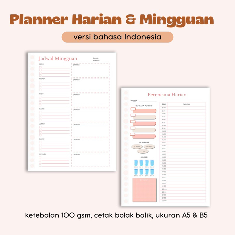 

Isi Kertas Planner Harian & Mingguan - Loose leaf A5 B5 / Daily weekly planer / Agenda Jurnal Harian