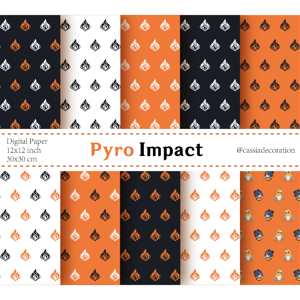 

Pyro Impact DIGITAL PAPER Genshin Impact Elemental Series for scrapbooking, cards, invitations, wrapping, printing, clothing, fabric