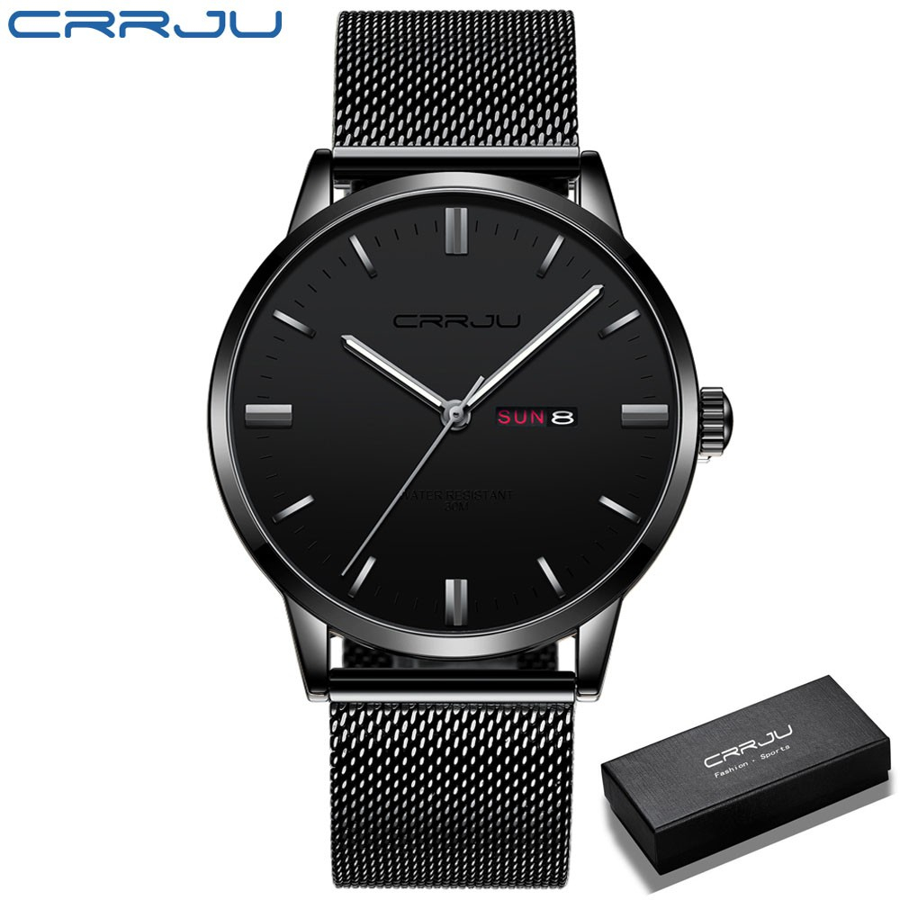 Jam Tangan Pria Jam Tangan CRRJU Jam Tangan Anti Airt Stainless Steel