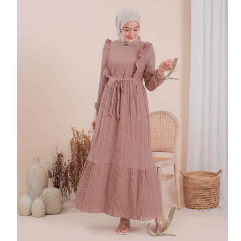 Letisa Dress Wanita Kekinian Baju Gamis Dewasa Terbaru Bahan Ladycrush Premium