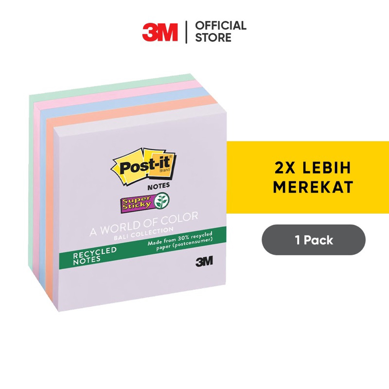 

3M Post-it Super Sticky Notes Bali 3x3" / 65 Lembar x 4 Pad / Memo Tempel / Warna Unik