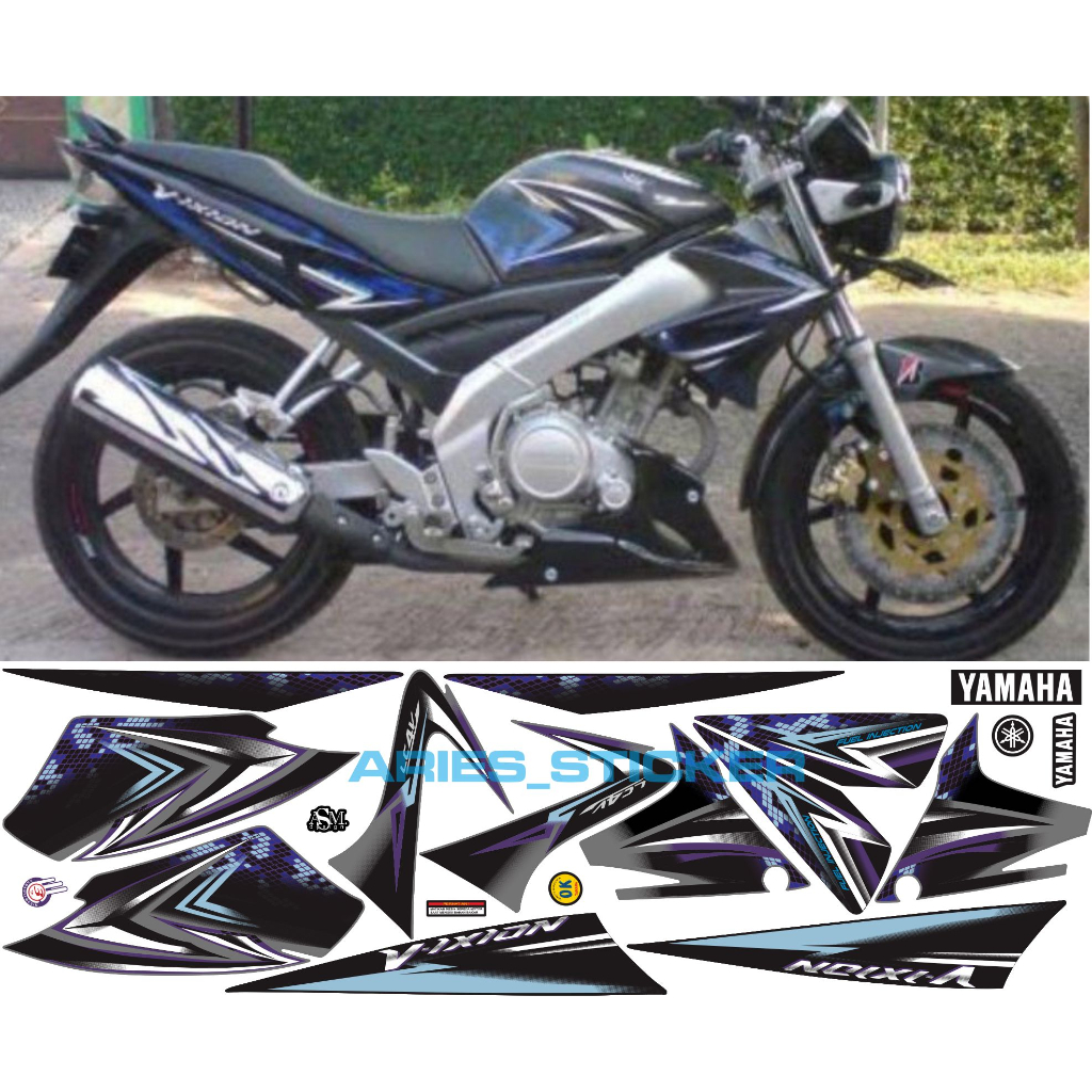 STRIPING STIKER LIS VIXION OLD 2008 HITAM LIS BIRU TAHAN VERNIS