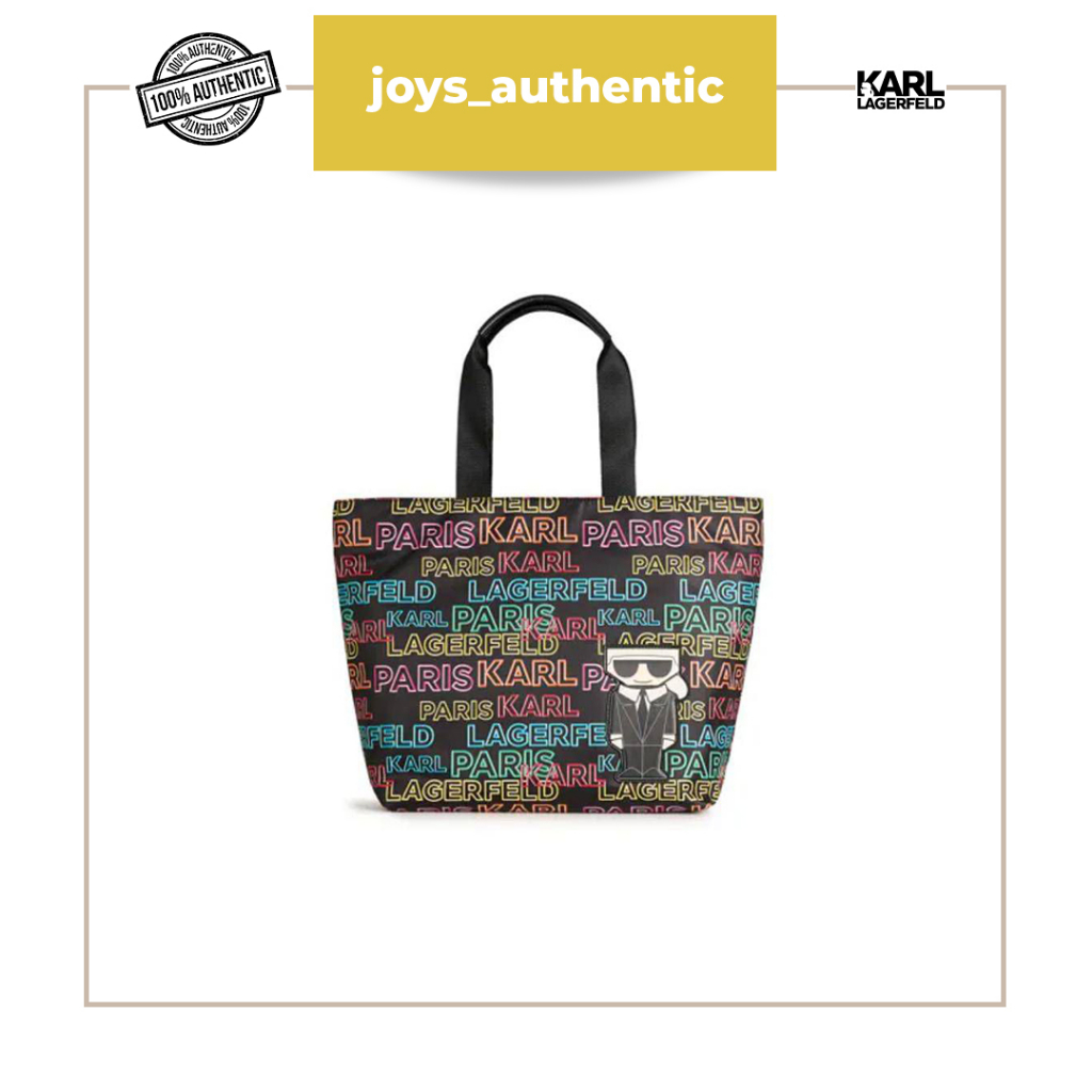 Tas wanita Karl Largerfeld Amour Nylon Novelty Tote in hitam black neon woman bag authentic original