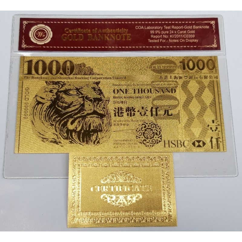 UANG SOUVENIR GOLDFOIL 1.000 DOLLAR HONGKONG