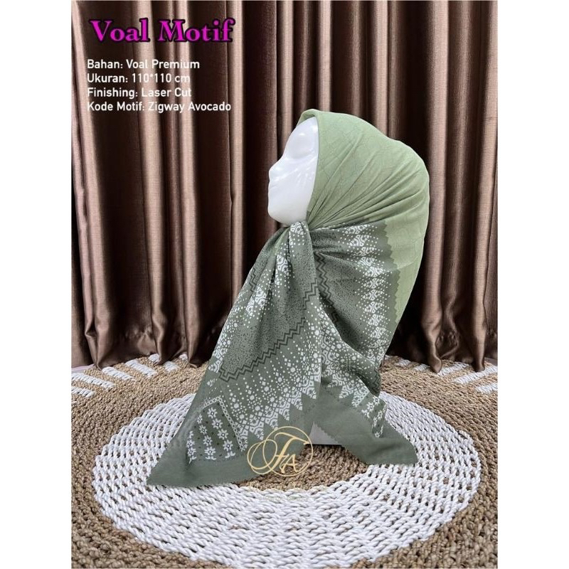 Promo Hijab Segi Empat Voal Motif Zigway Warna Mint Army Jilbab Kerudung Terbaru