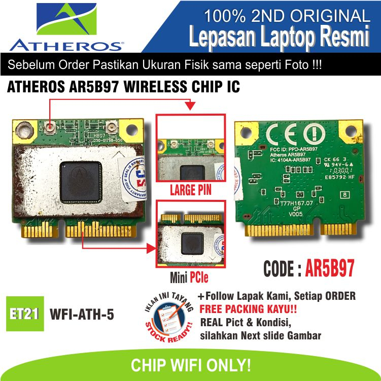 ET21 WFI-ATH-5  Internal WiFi Card WiFi Chip Laptop Notebook Netbook ATHEROS AR5B97 WIRELESS CHIP IC