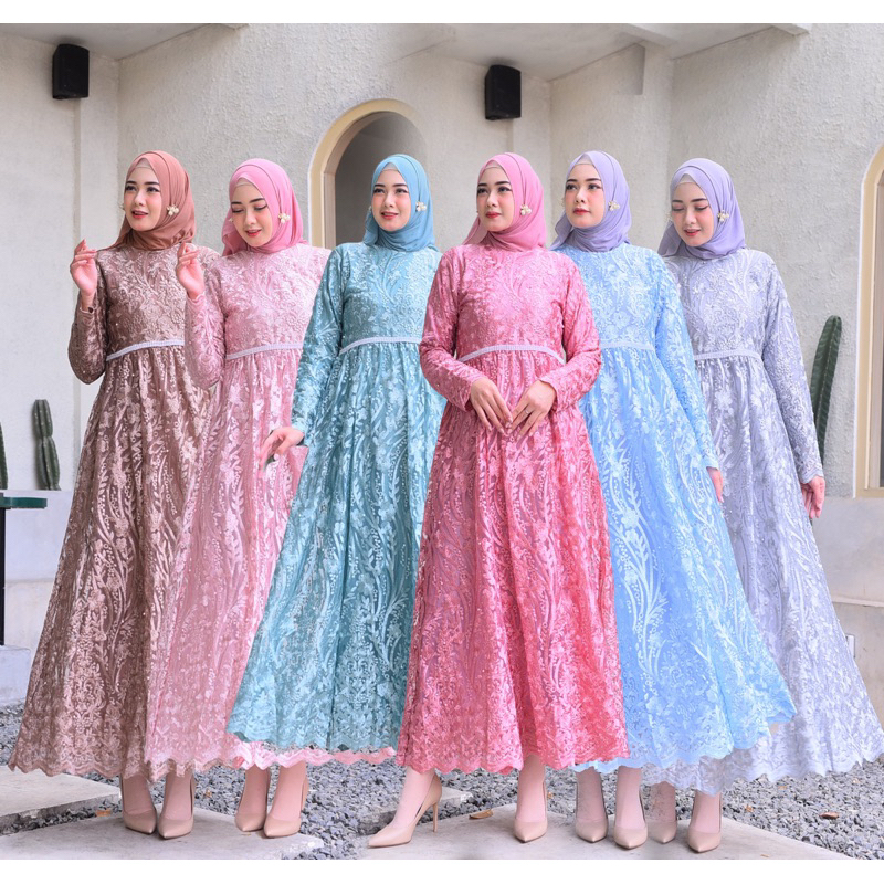 [NEW] GAMIS MUTIARA MEWAH KEKINIAN BAHAN TILLE PREMIUM/GAMIS PESTA MODEL PAYUNG MODEREN VARIASI MUTI