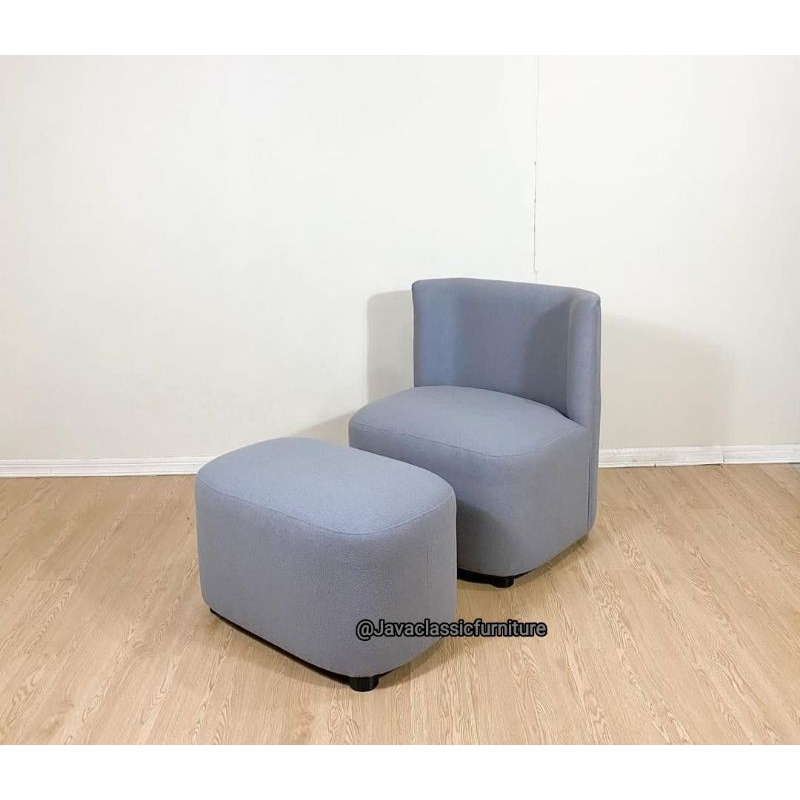 KURSI SOFA SANTAI JOK 1 DUDUKAN + STOOL OVAL BUSA EMPUK KAIN BLUDRU FURNITURE JEPARA