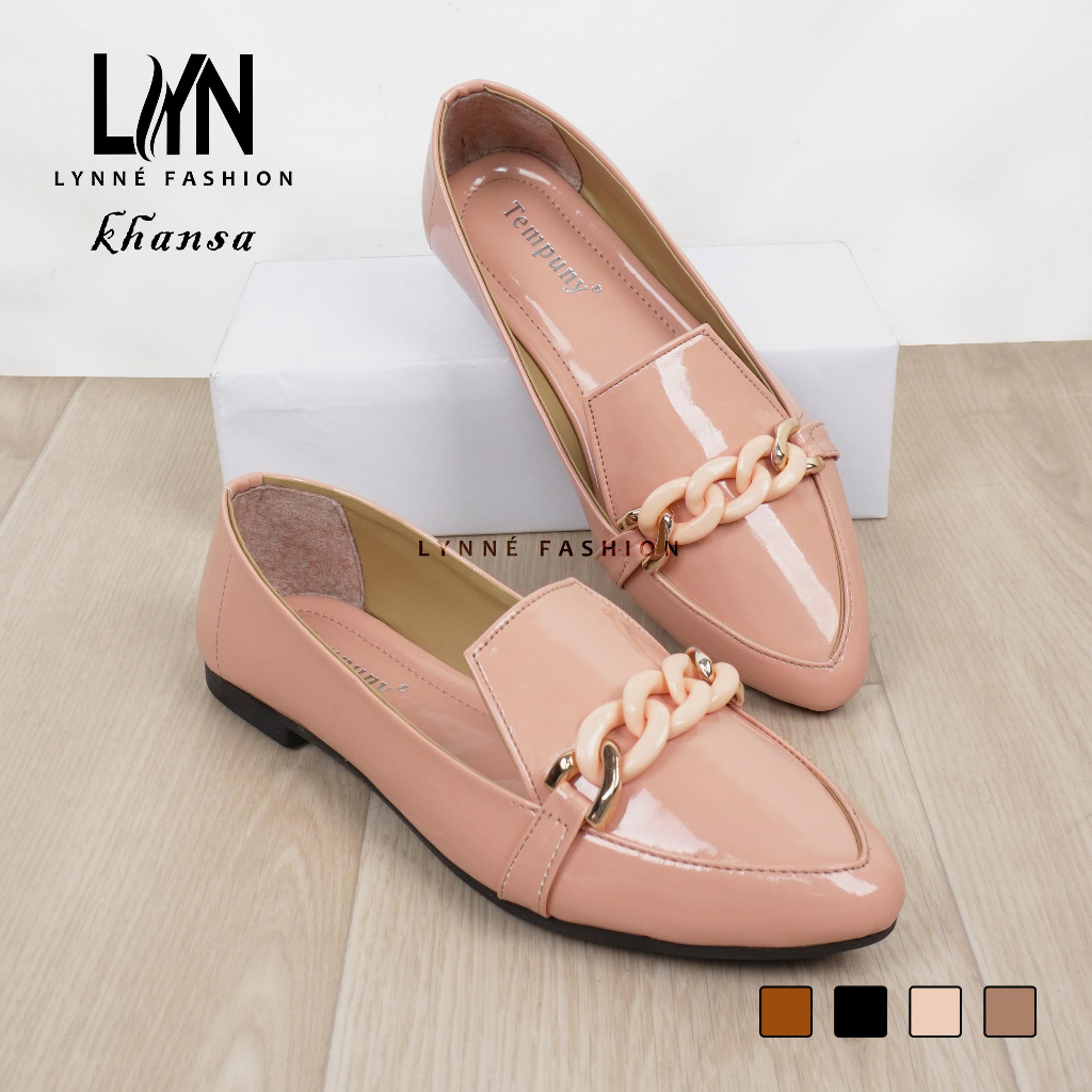 LYN Khansa Flatshoes Wanita Kasual Motif Rante Bahan Glossy