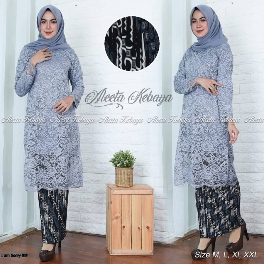 (Realpictt) kebaya brokat baju kurung /kebaya tunik modern /kebaya jumbo ATASAN Grey