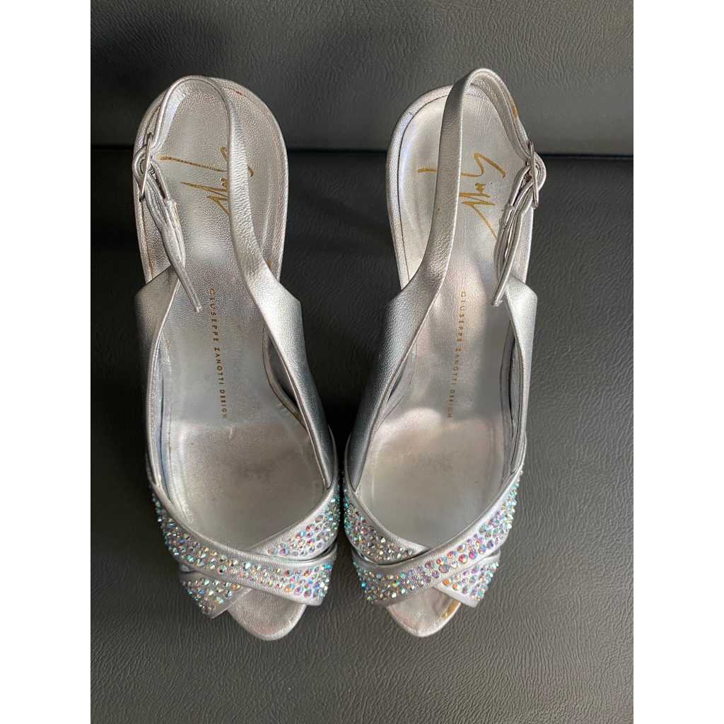 Giuseppe Zanotti Beaded Peep-Toe silver Heels stiletto