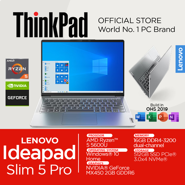 Lenovo Ideapad Slim 5 Pro AMD Ryzen 5 5600 16GB Nvidia MX450 Windows 10 IPS 14 inch 2K 100% SRGB Lap