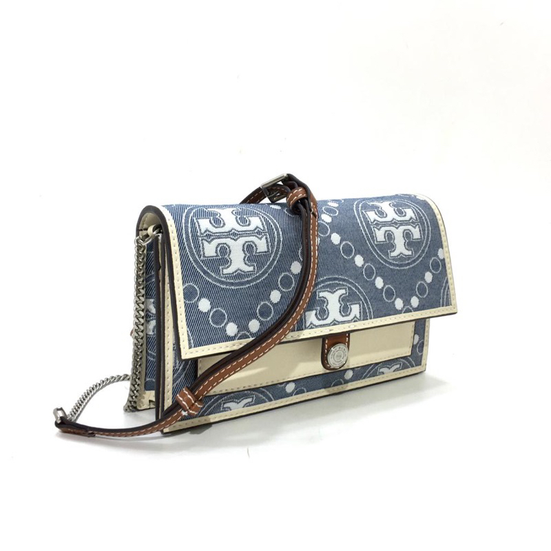 TB T Monogram Denim Wallet Crossbody