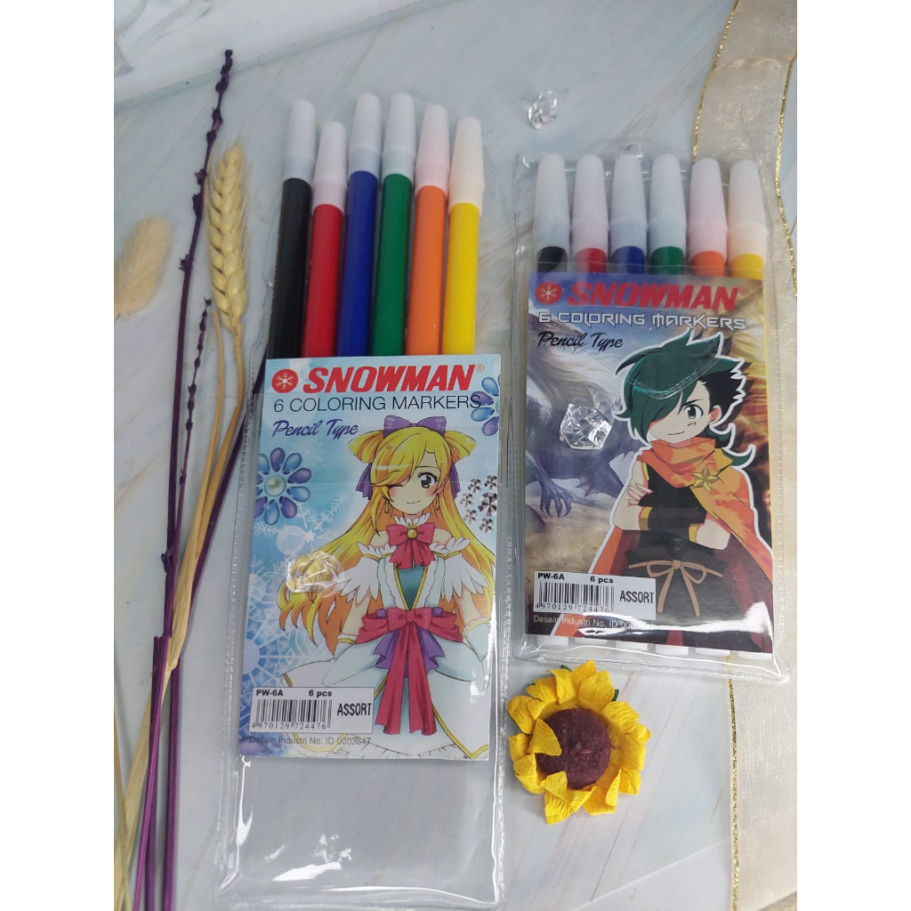 SPIDOL WARNA SPIDOL GAMBAR SNOWMAN COLORING MARKERS COLORING PEN 1 SET 1 PACK 6 WARNA PW-6A SPIDOL K