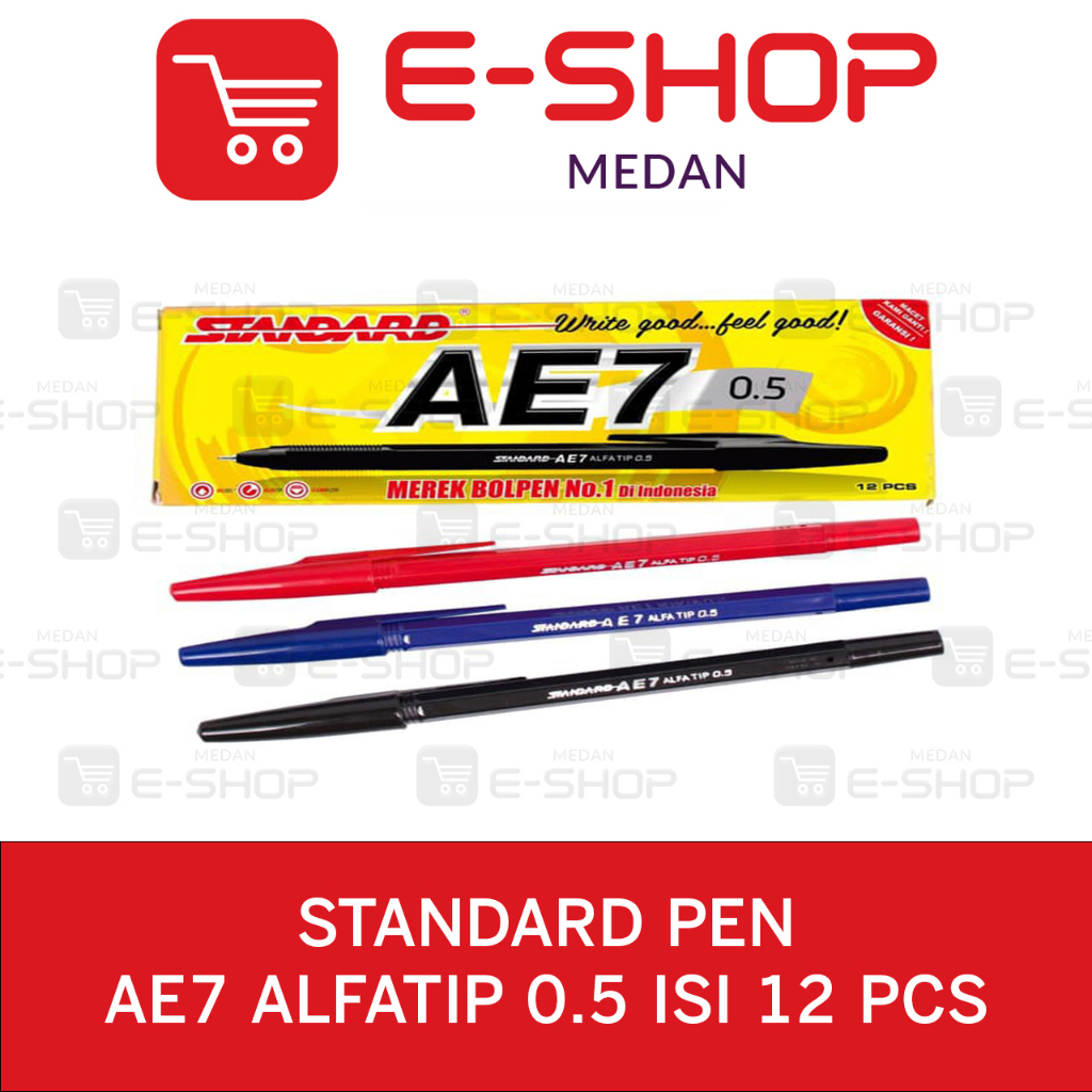 

Standard Pen - AE7 Alfatip 0.5 Isi 12 pcs ( Pulpen, Pena, Ballpoint ) Standart Hitam / Biru / Merah ( Black / Blue / Red )