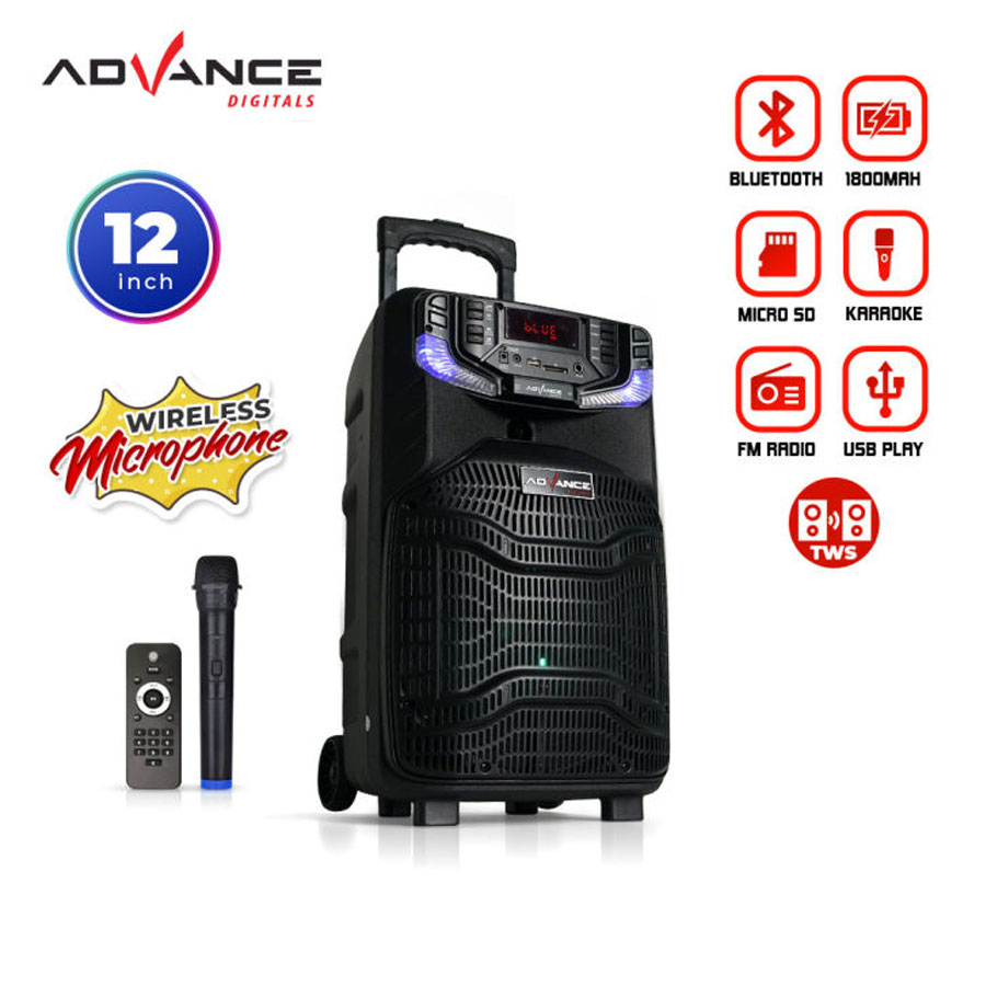 Speaker ADVANCE K1204 Portable Bluetooth 12 inch - FREE 1 MIC
