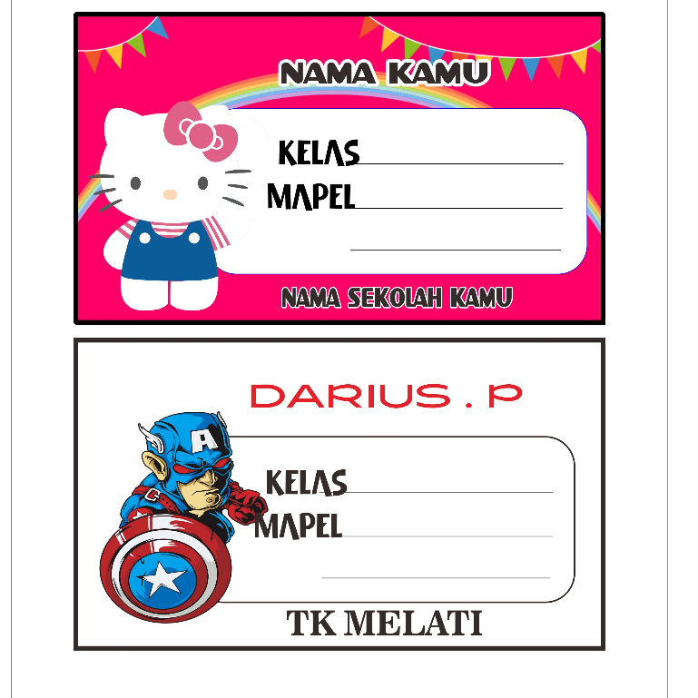 

Stiker Buku Tulis Custome Nama Anak - Sticker Label Mata Pelajaran Karakter