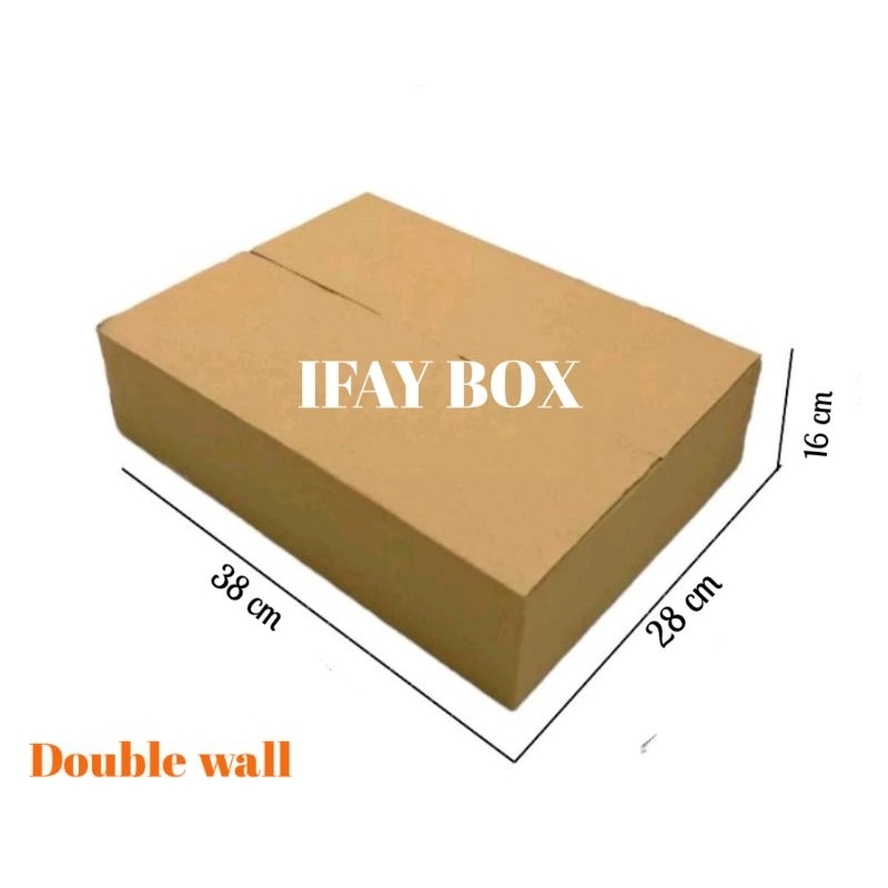 

Kardus box ukuran 38x28x16 cm Double wall polos