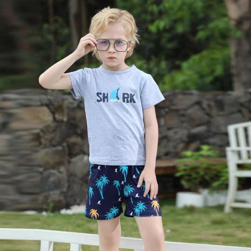 CS315 Shark Set | Setelan Baju Anak Laki-laki | Baju Anak Kaos celana Pendek