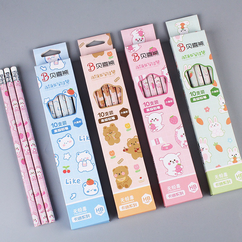 ST15 1 set 10 pcs  Pensil Kayu HB Motif Kartun Lucu- Pensil Sekolah - Pensil Kantor - Pensil Grosir 