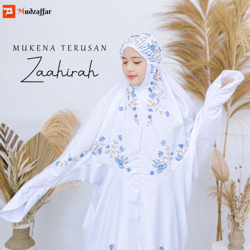 mukena lajuran/terusan Zaahirah putih,,kombinasi warna bordir