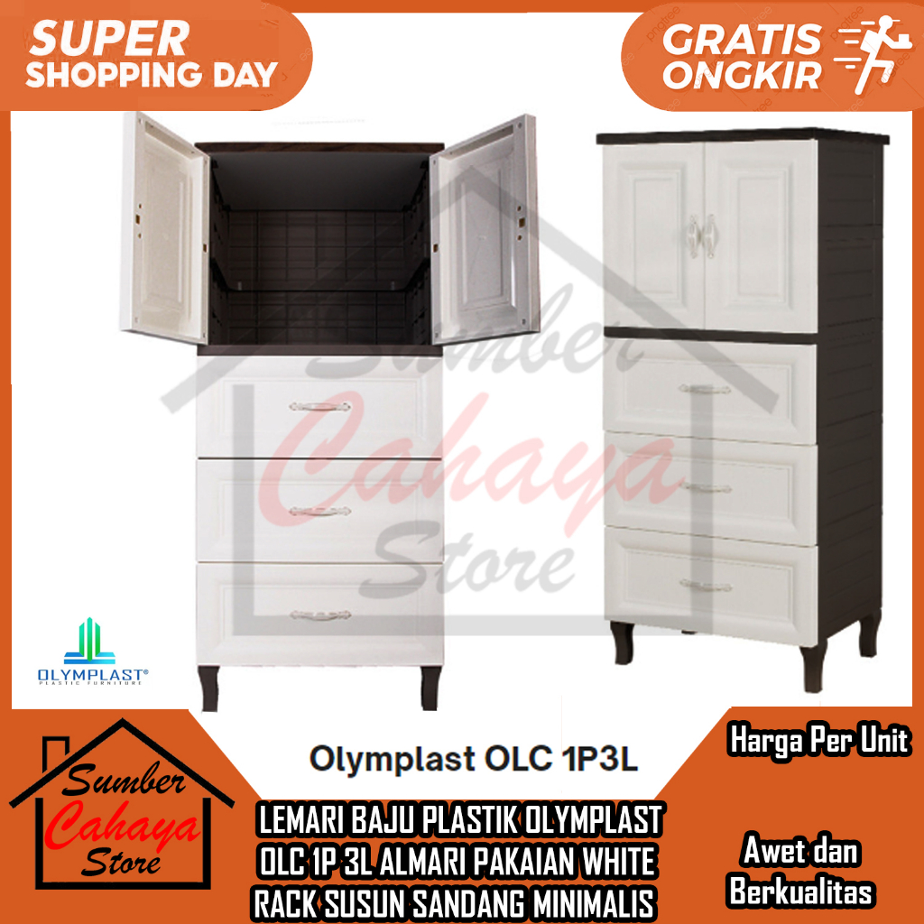 [Instan] LEMARI BAJU PLASTIK OLYMPLAST OLC 1P 3L ALMARI PAKAIAN WHITE RACK SUSUN SANDANG MINIMALIS R