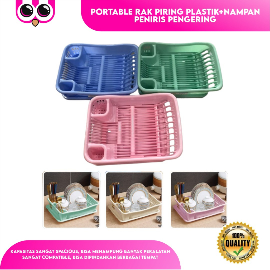 Portable Rak Piring Plastik+nampan Peniris Pengering Air Serbaguna Perabotan Dapur