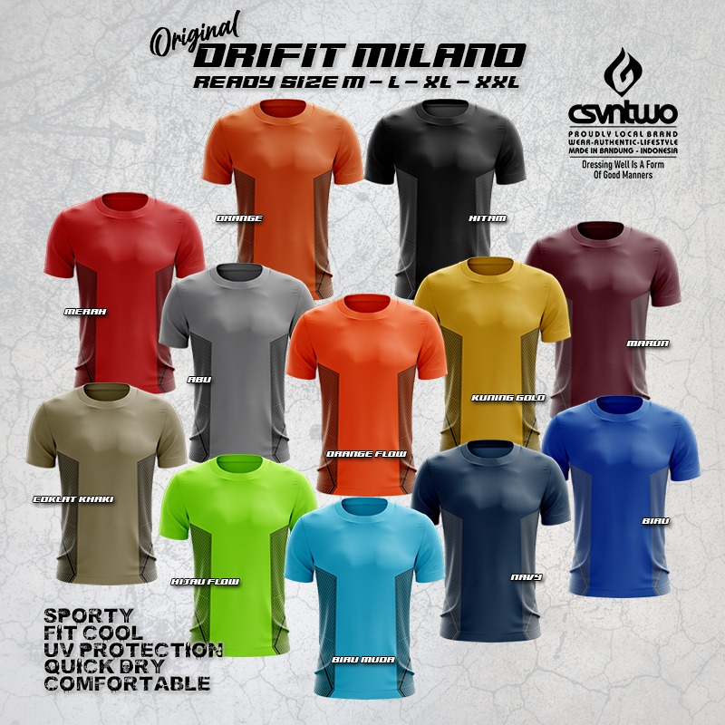 Kaos Dryfit Polos Lengan Pendek / Kaos Dryfit Milano Original Polos Oblong / T-shirt olahraga / Kaos