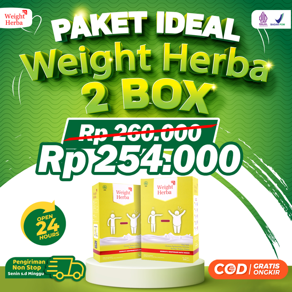 

Susu Weight Herba 2 Box - Tambah / Naik Berat Badan Cepat, Nafsu Makan dan Sehatkan Metabolisme Tubuh Original 200gr