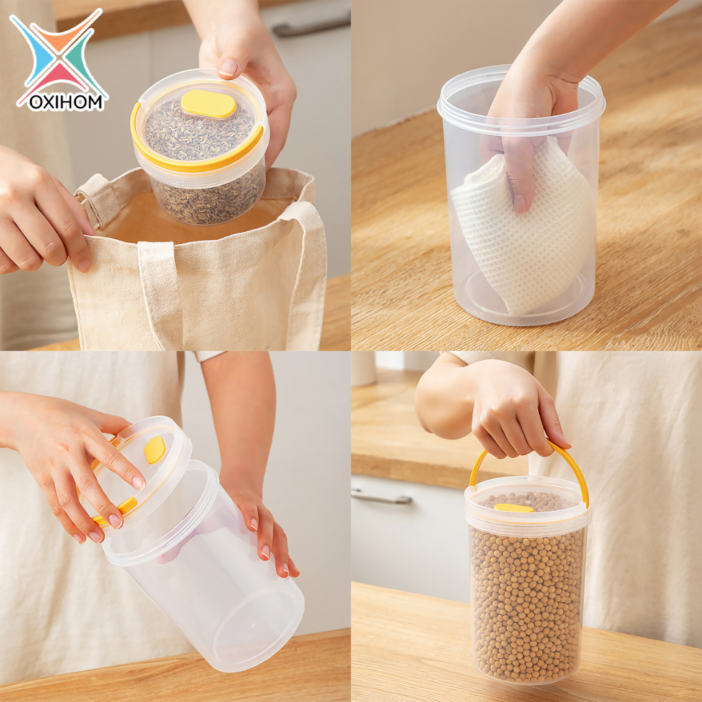 Oxihom Toples Plastik Bening Putar Kedap Udara Tempat Bumbu Dapur
