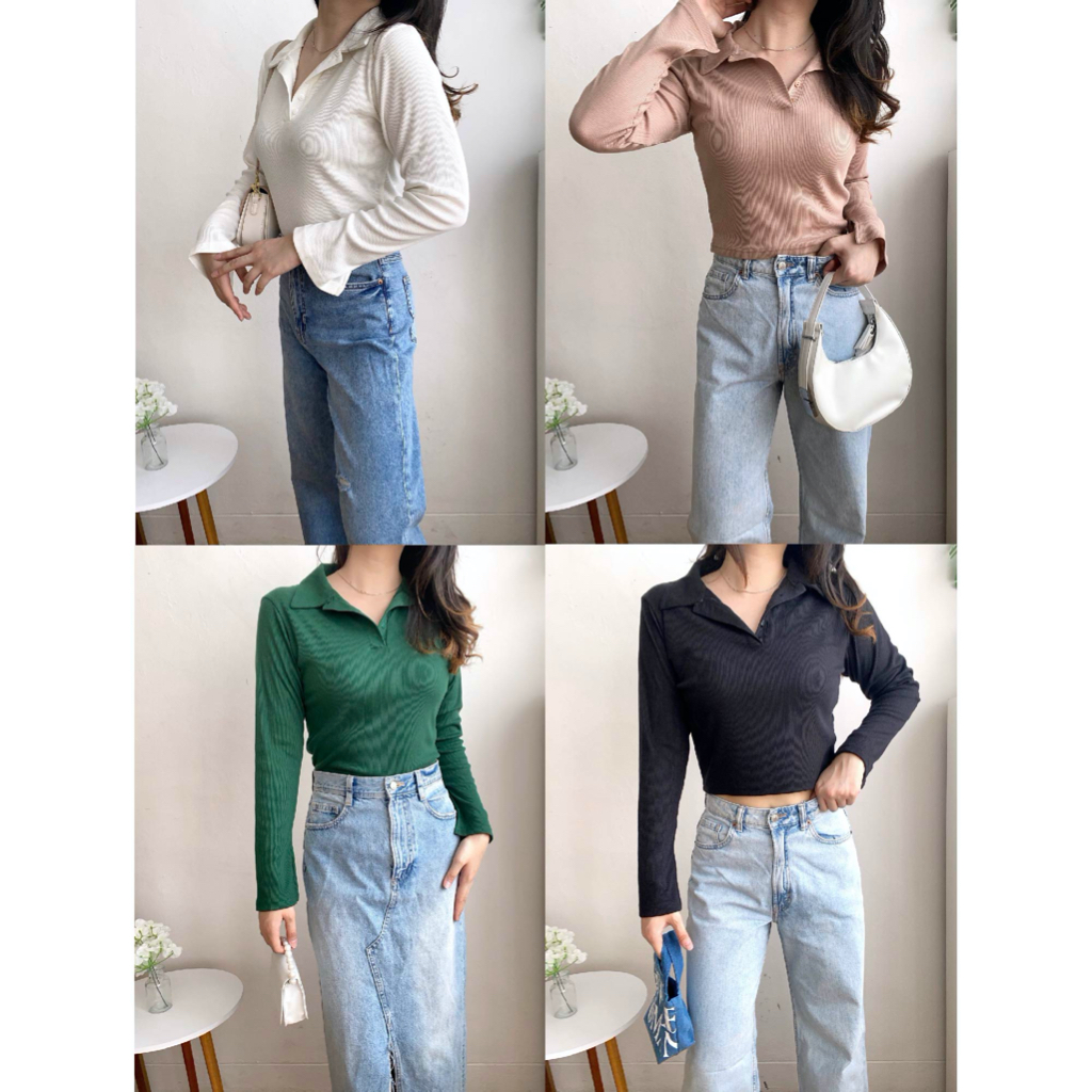 Aubre Top/ Atasan Polo Knit Lengan Panjang