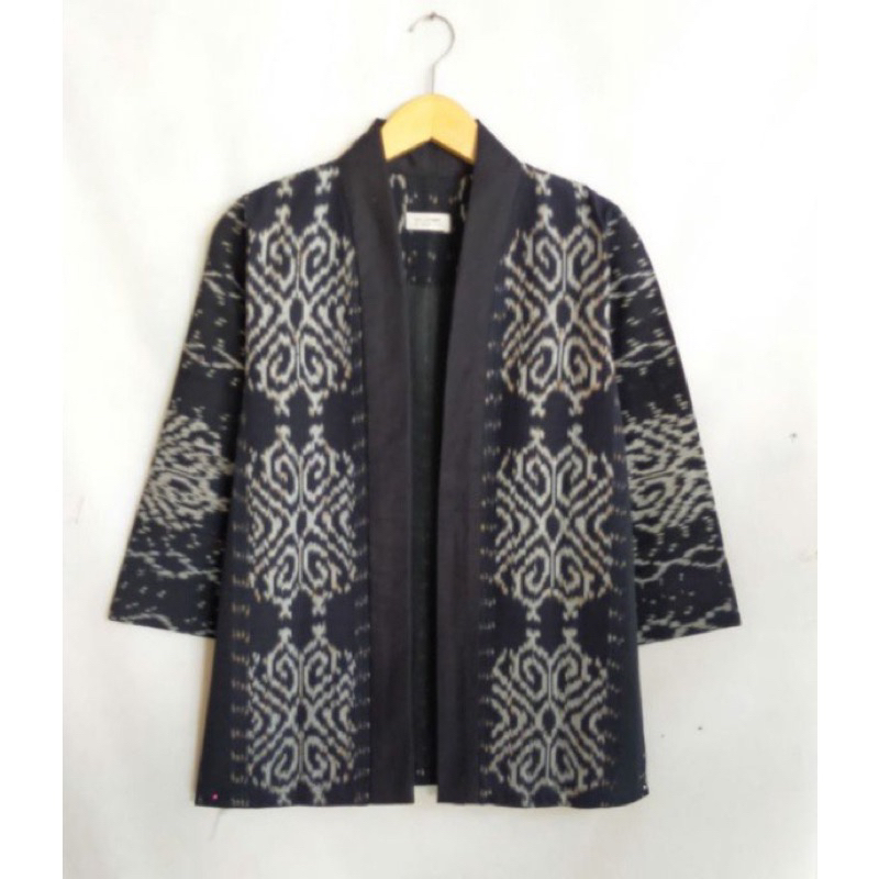 cardigan outer batik tenun wanita motif maluku hitam ori