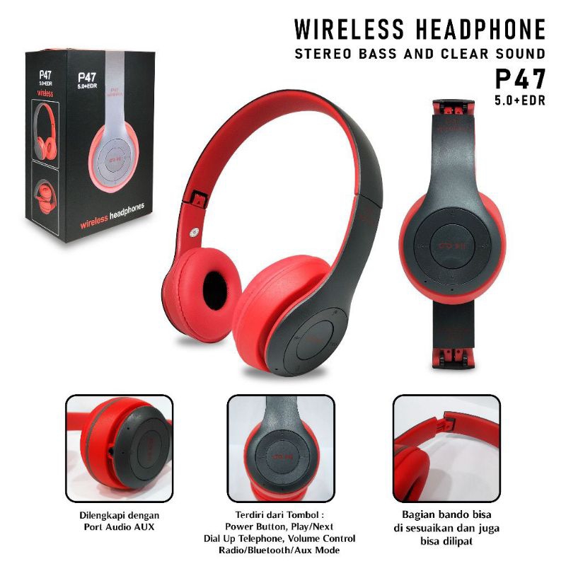 HEADPHONE BLUETOOTH P47 Headphone Extrabass
