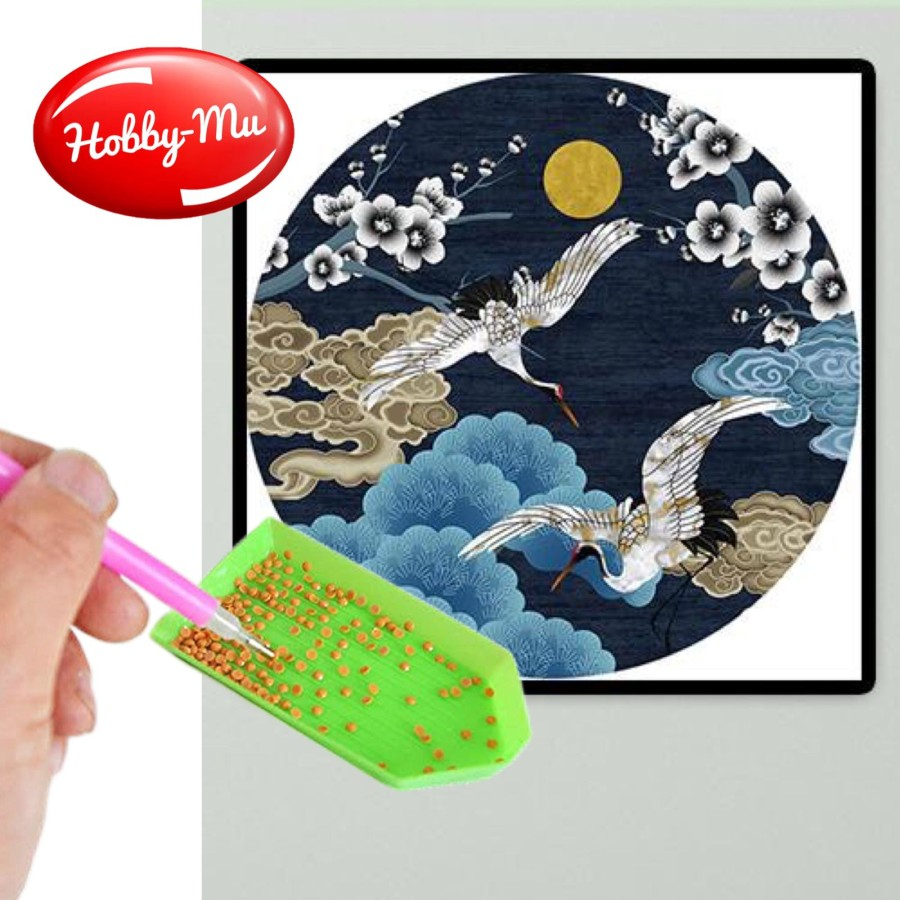 Lukisan Sulaman Berlian Jahitan Bersilang Desain Dua Burung Bangau