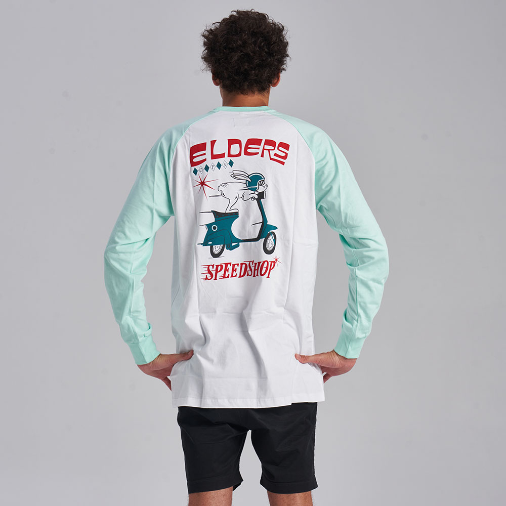 Kaos Raglan "Elders Company - Speed Shop " White Mint