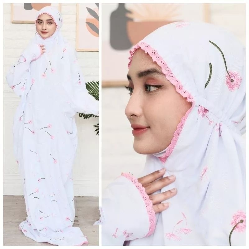 MUKENA TERUSAN POLINO BUNGA | MUKENA LANGSUNGAN SANTRI PUTRI | MUKENA LAJURAN