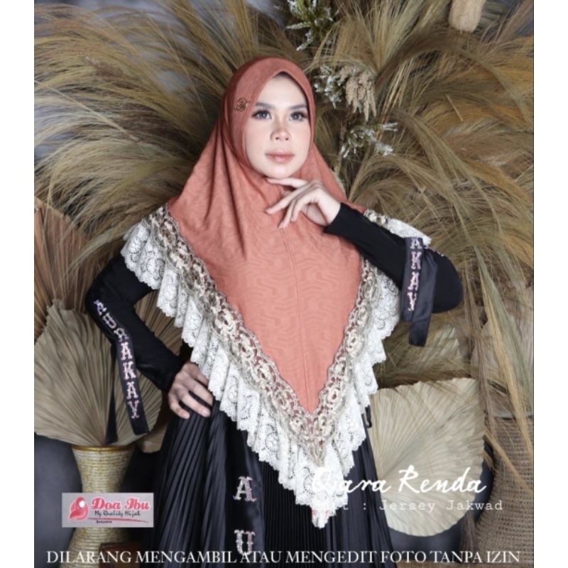 792 Jilbab Doa Ibu Renda Double Hitam Jersey Jaguar/Hijab DOI ori By Bunyamin