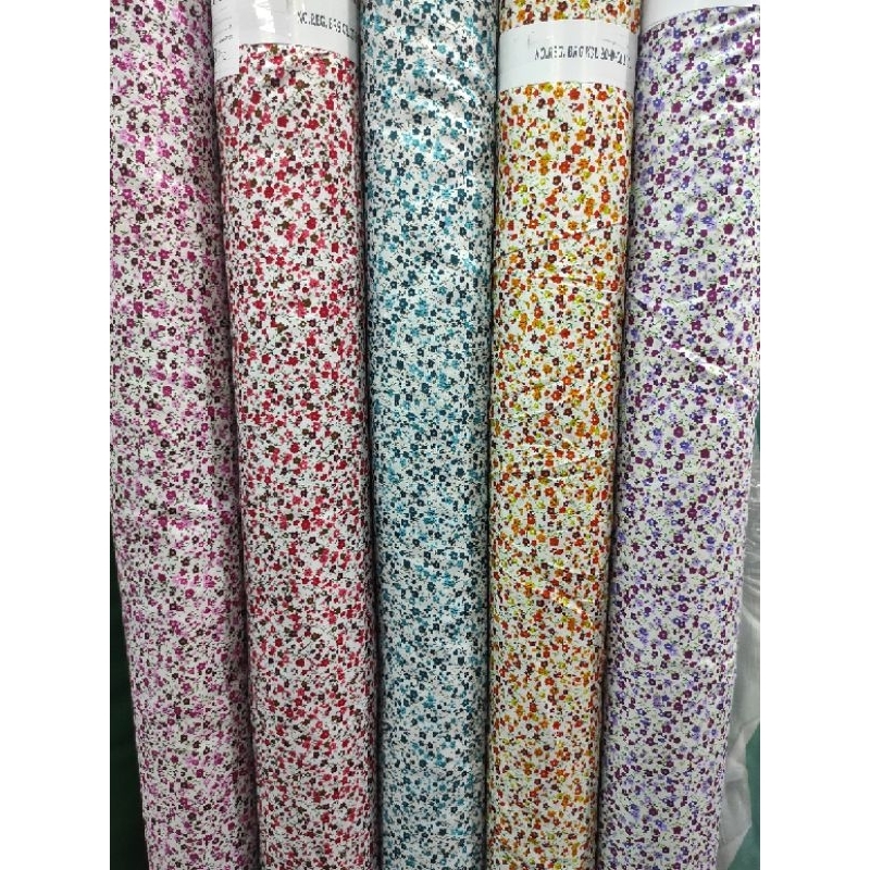 Kain katun bunga kecil dasar putih harga per yard