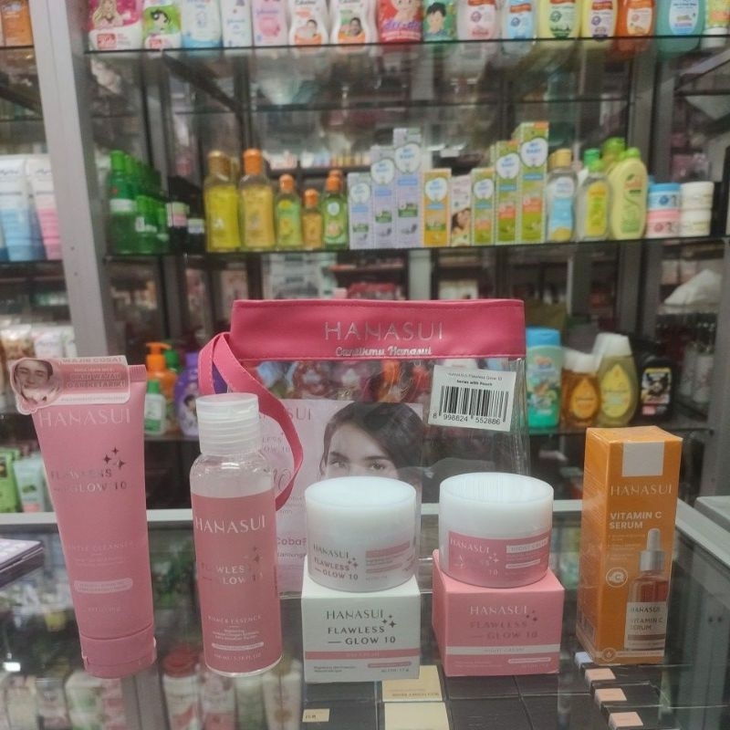 (BISA COD) PAKET GLOWING HANASUI FLAWLESS GLOW + FREE SERUM VIT C