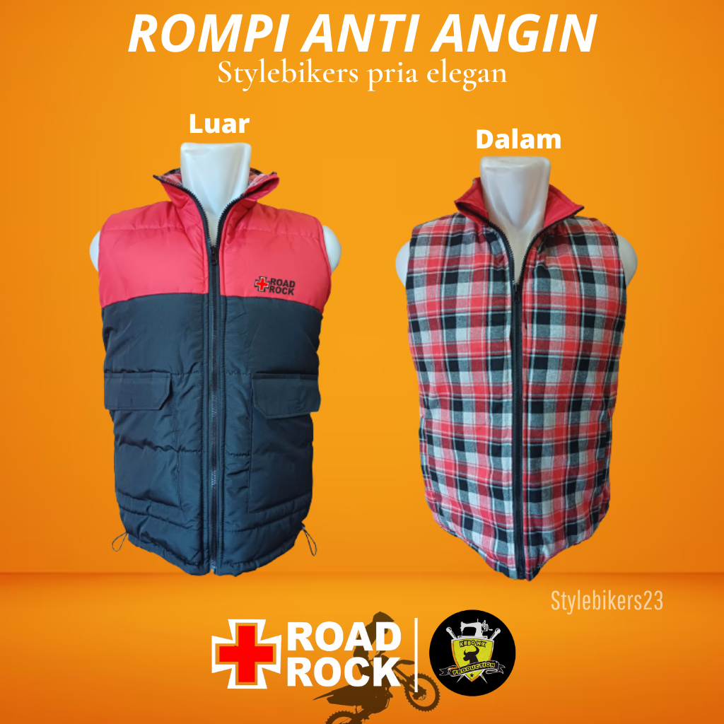 ROADROCK- Jaket Vest Rompi Hoodie RED/FLANEL Pria Wanita / Vest Rompi Motor Tebal / Rompi Vest