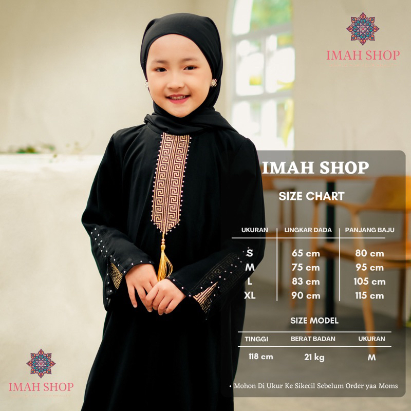 Abaya Gamis Anak Perempuan Maxi Dress Arab Saudi Bordir Zephy Turki Umroh Dubai Turkey India Wanita Hitamjo Haidy Kids By Imah Shop