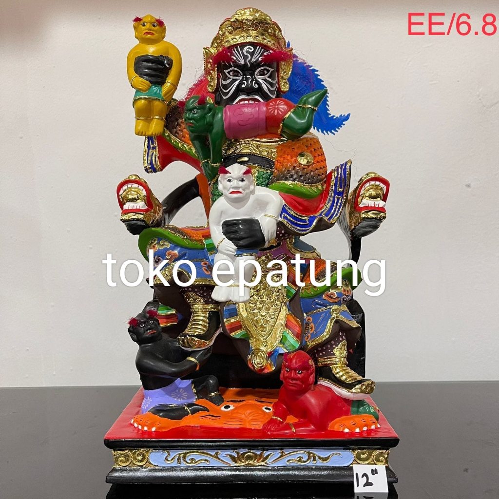 patung dewa 7 ong / cit ong ya - 5 hantu - kayu -12 inch - mt - (l)