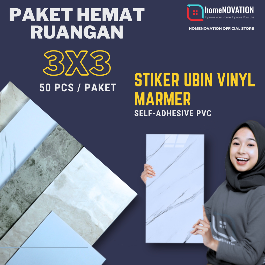 Wallpaper dinding Vinyl Marble  Cabinet Granit 30 x 60 cm & 30 x 30 cm | Paket Murah Ruangan 3x3