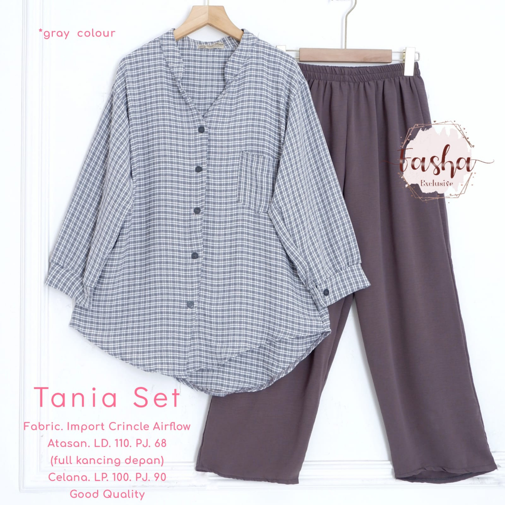 TANIA SET ORIGINAL BY FASHA SETELAN BAJU WANITA TUNIK DAN CELANA KULOT ONESET CRINKLE AIRFLOW MOTIF 