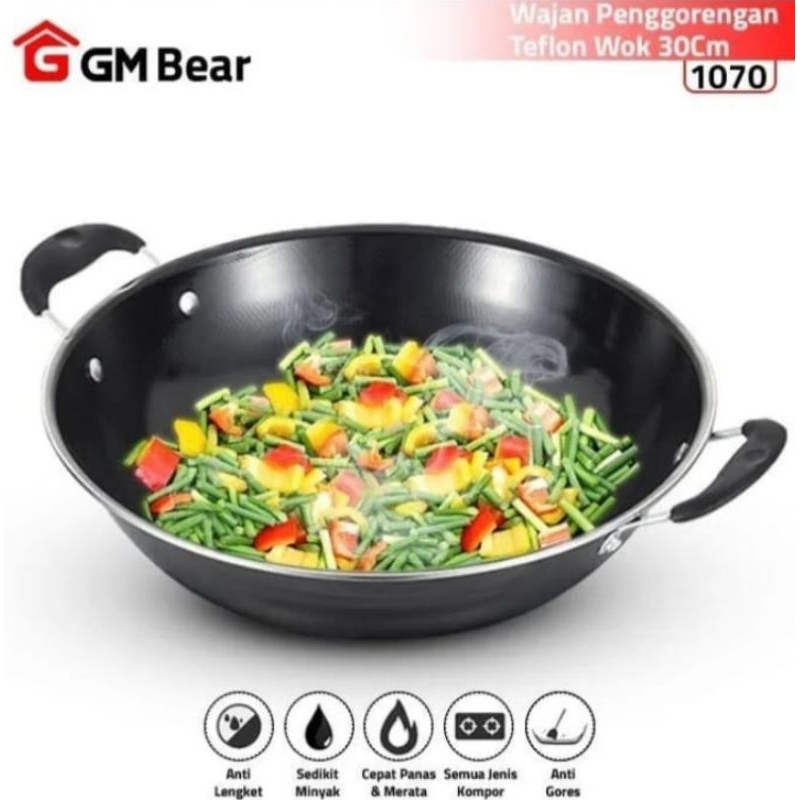 Gm Bear Wajan Penggorengan 30Cm 1070-Wajan Penggorengan Teflon Wok