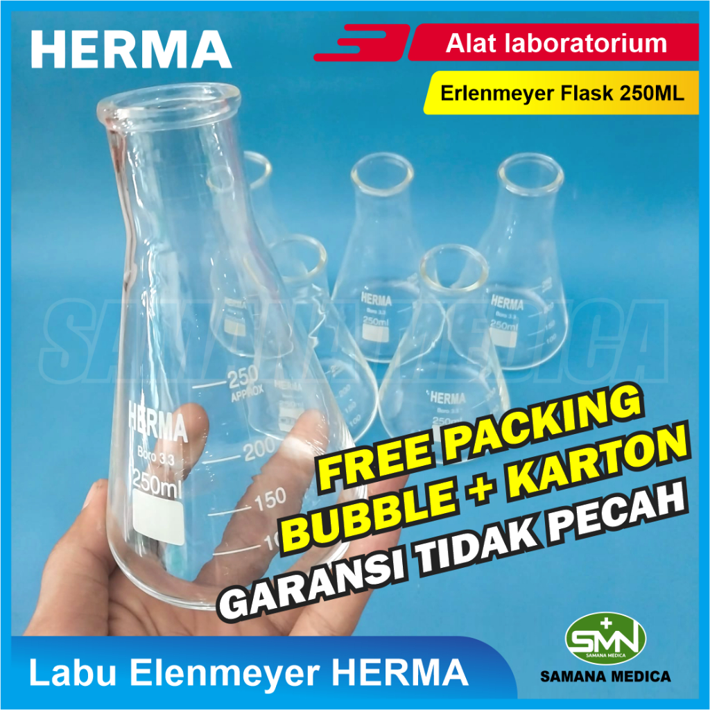 Labu Elenmeyer 250ml / Erlenmeyer Flask 250ml HERMA - Alat Laboratorium - Tempat mencampur, mengukur