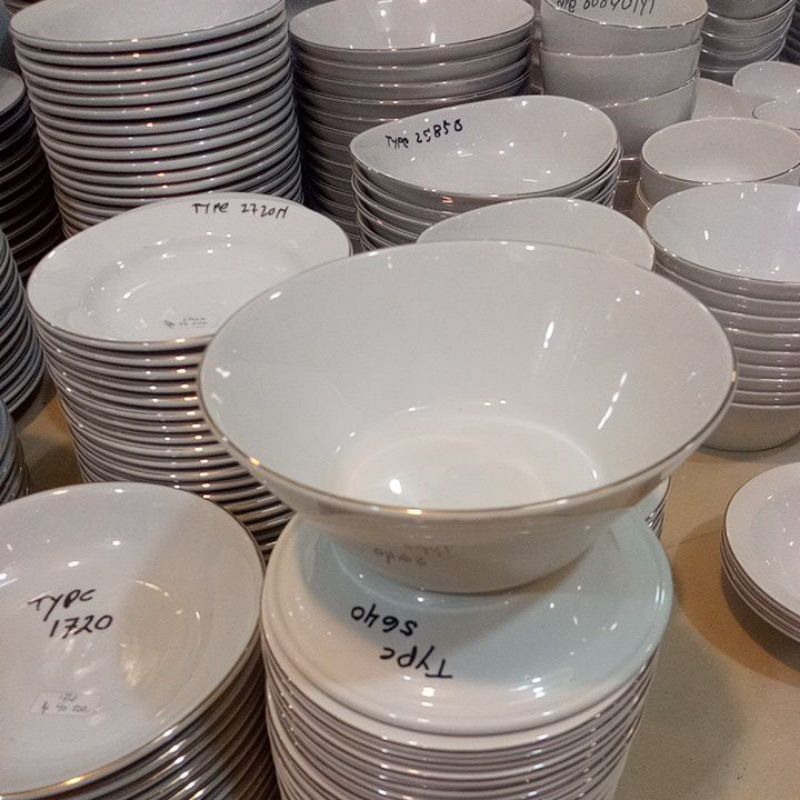 Mangkok Sango Putih list gold lebar 17cm tinggi 7cm