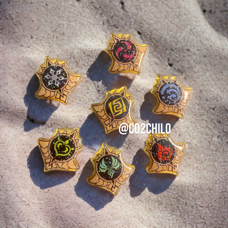 Pin Charm Genshin Vision Logo Gold Glitter Epoxy