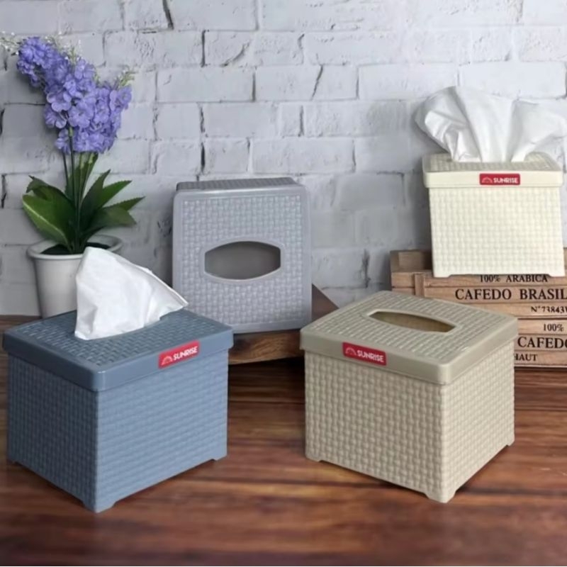 Kotak tempat tissue plastik motif rotan anyaman/tempat tissue plastik motif rotan anyaman