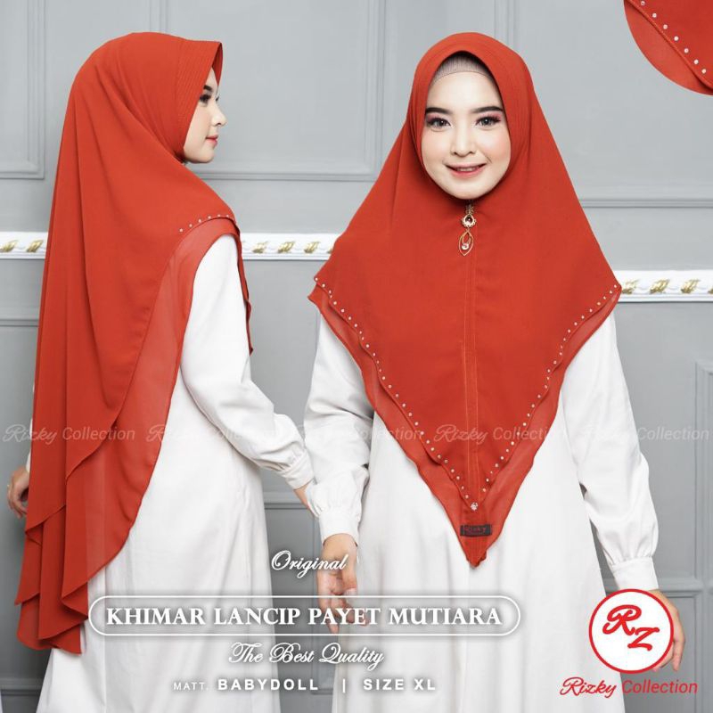 Ori Rizky/Khimar ceruty 2layer/Khimar lancip payet Mutiara